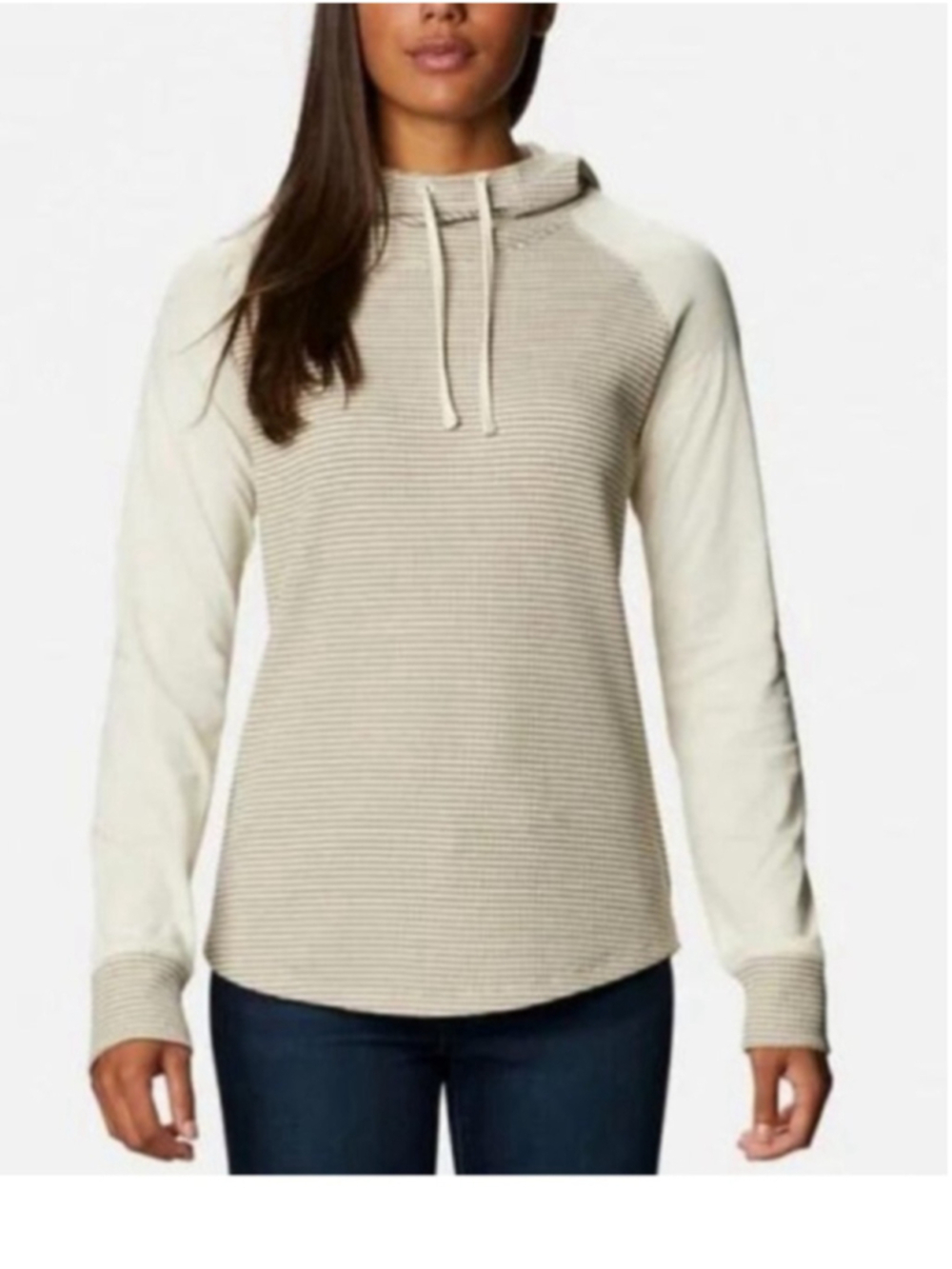 Columbia Lightweight Waffle Knit Hoodie pullover hiking outdoors Cream sz lg